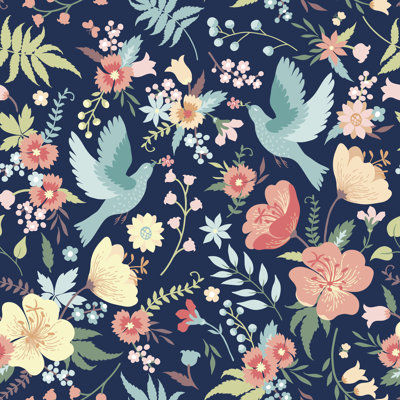 Pattern Birds And Flowers - Wrapped Canvas Print