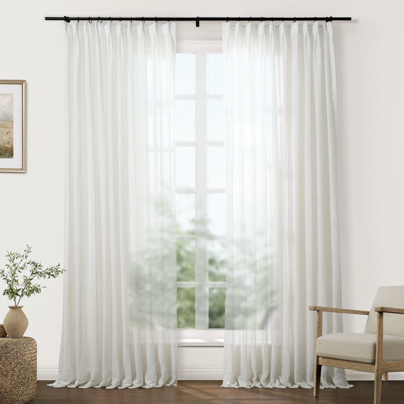 Ensemble de 2 rideaux transparents à plis pincés Twopages, Naturel, L 52 po x L 90 po