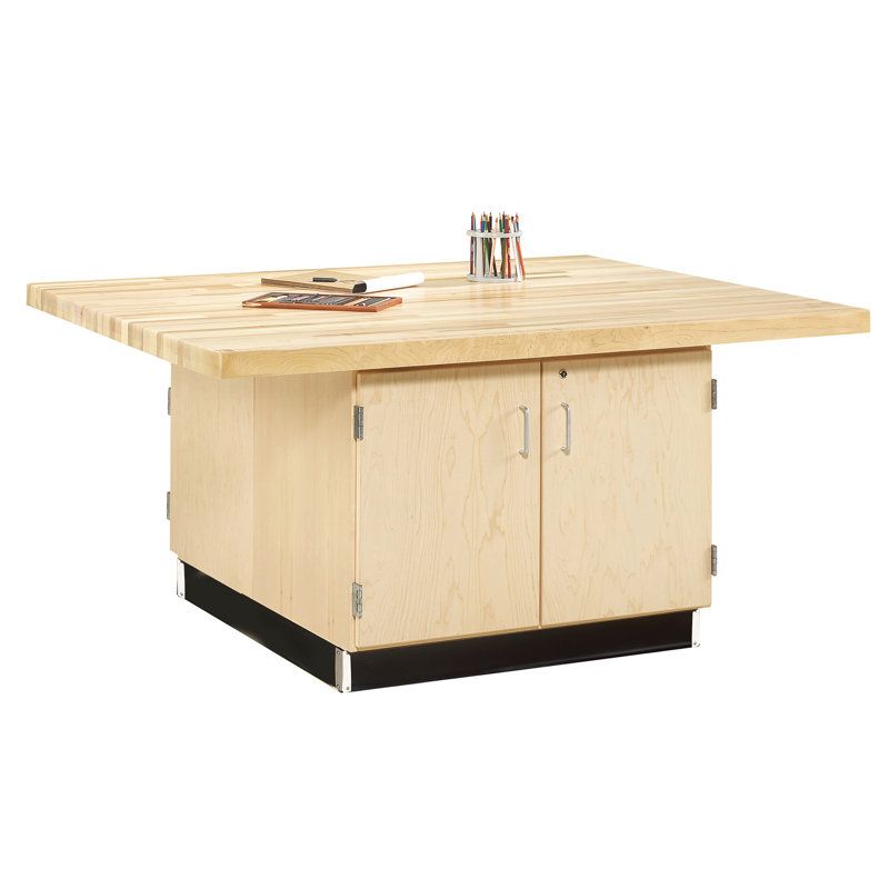 Poste de travail en bois à quatre stations, 4 étaux, Armoire à 2 tiroirs et 2 portes (de chaque côté)
