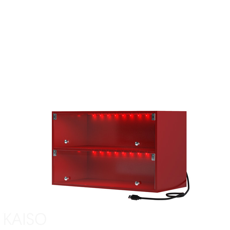 Red Glass Door Shoe Box Shoe Storage Cabinet For Sneakers With Rgb Led Light, Red