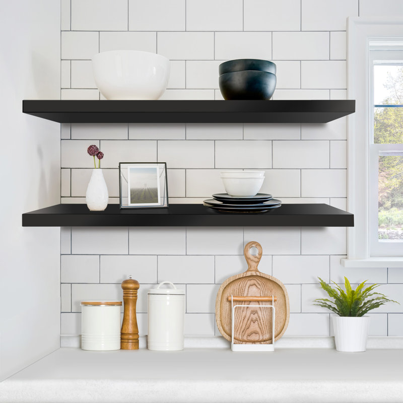 35" Long Floating Shelves with Invisible Mounting Set of 2, Black