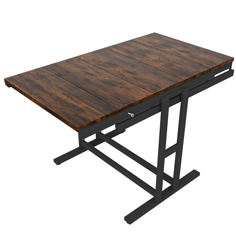  Convertible Table And Shelf - 5-panel Multi-functional Furniture With Spring Latch For Home & Office, Brown