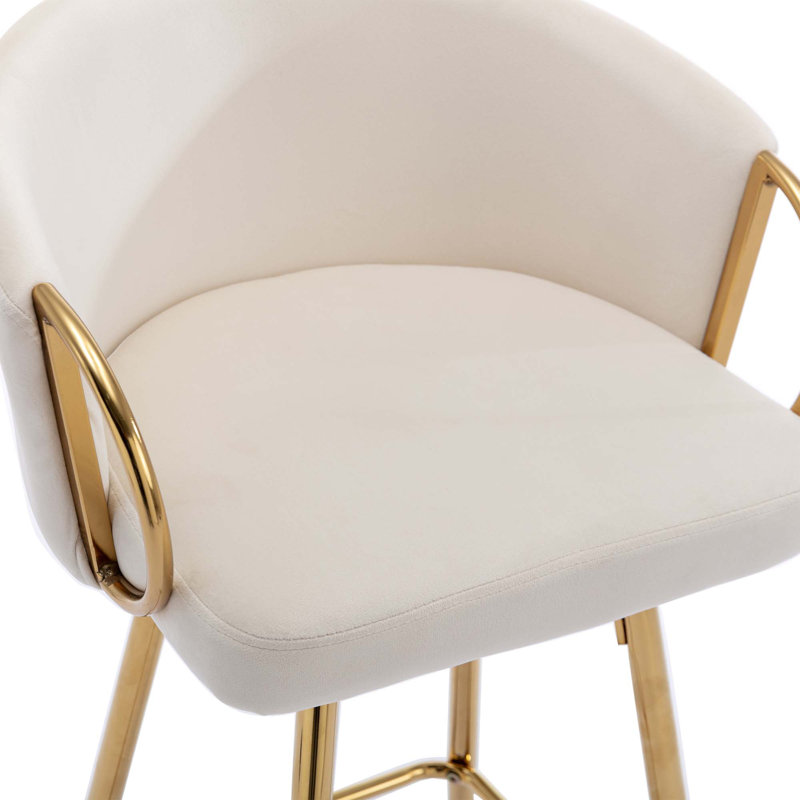 Tabourets Dardar, avec repose-pieds chromé et base / tabouret simple à pieds dorés, Crème, crème