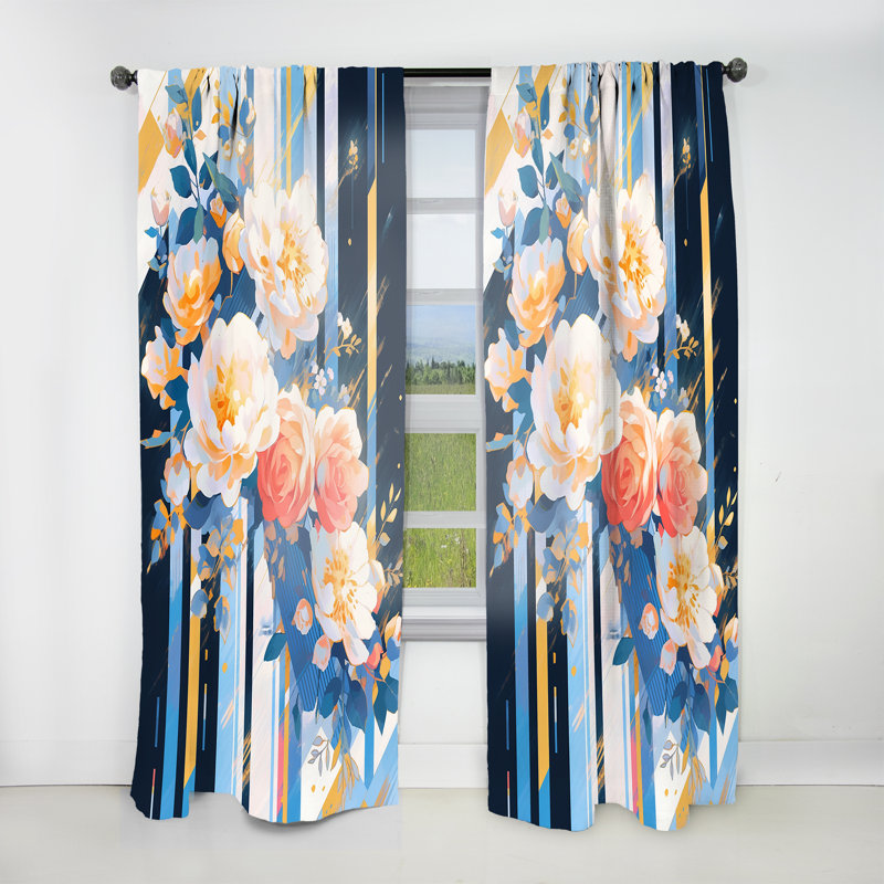 Edom Peony Whispers Bouquet II - Modern Curtain - Velvet Room Darkening - 1 panel, 52" W x 108" L