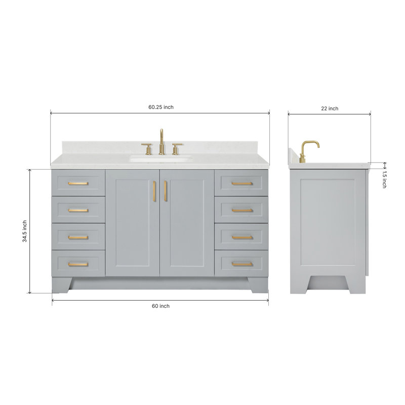 61 IN.  Single Bathroom Vanity, Gray, Rectangle, Carrara Quartz