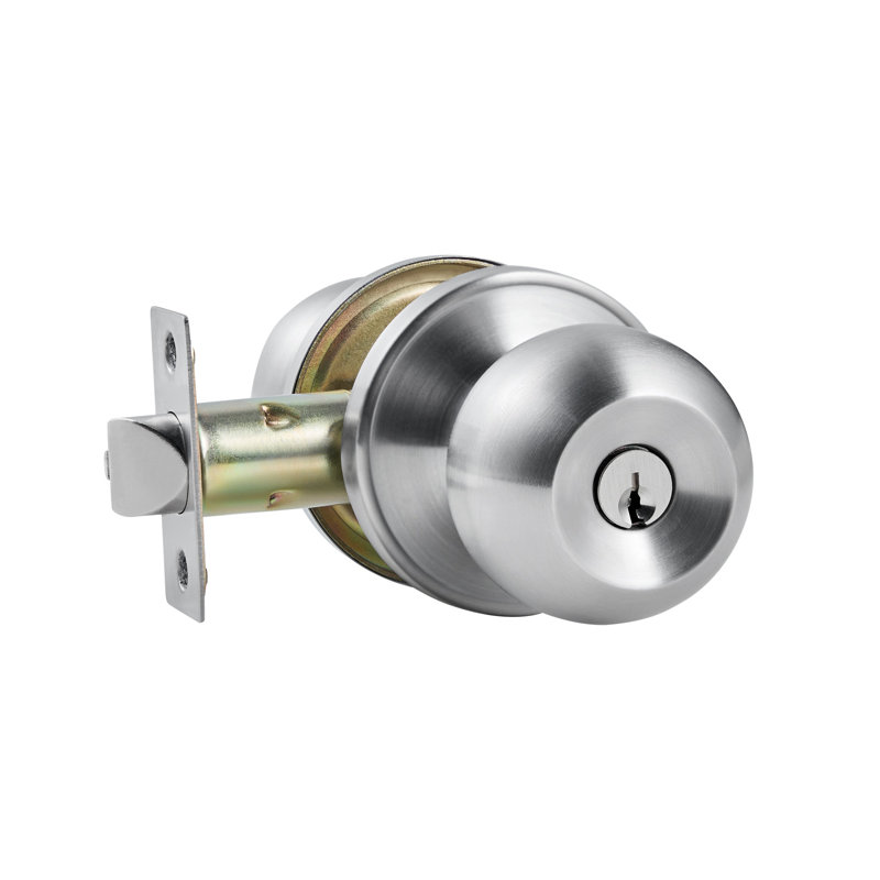 Ensemble de poignée de porte d'entrée à clé en nickel satiné - Poignée d'intimité ronde durable avec loquet réglable pour la chambre à coucher et la salle de bain