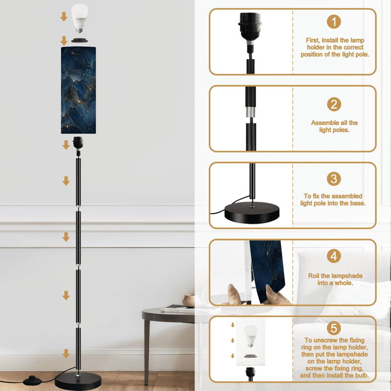 Lampe sur pied classique avec lumière géode bleue moderne à intensité variable avec télécommande et interrupteur au pied avec abat-jour et lampe sur pied pour le bureau de la chambre à coucher