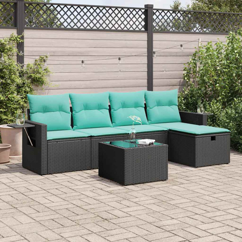  Ensemble de canapé de patio 6 pièces avec coussins en rotin de polyester, Gris, Bleu