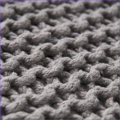 Ottoman Footrest | 17x17x17 Inch Knitted | for Living Room, Extra Seating | Light Gray, Cotton