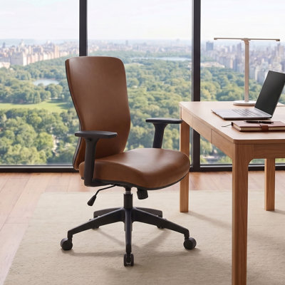 Modern Faux Leather Office Chair With Adjustable Arms, Desk Chair with Wide Backrest & Cushioned Seat, Ergonomic Executive Office Chair for Commercial & Home Office Use