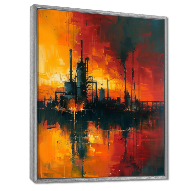 «Red Industrial Factory Polution II», impression d'art mural, H 44 po x l 34 po x P 1,5 po