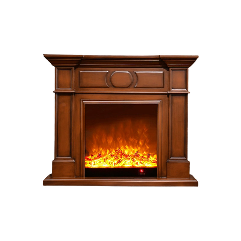 Solid Wood Electric Fireplace, 31.5" H x 39.37" W x 12.99" D, Brown