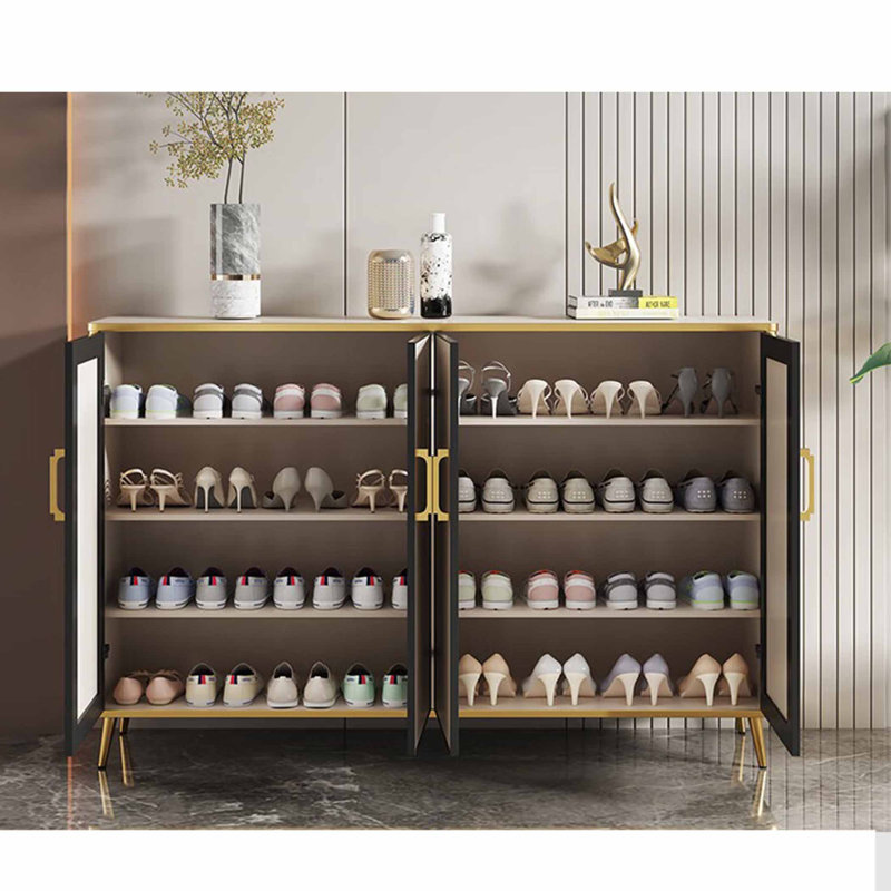 Armoire à chaussures de style américain, H 39,37 po x l 62,99 po x P 14,17 po, Crème