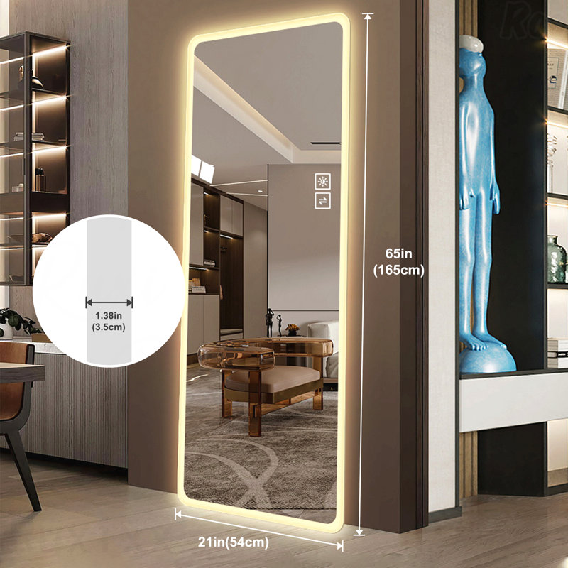 LED-Lit Full-Length Vanity Accent Mirror - Wall-Mounted, Full Body, Rounded Corners