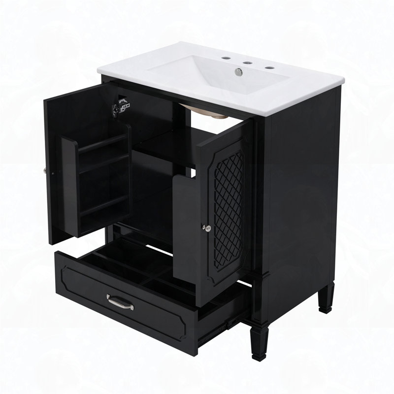 Meuble-lavabo de rangement multifonctionnel de style rétro, Noir, noir, noir, noir