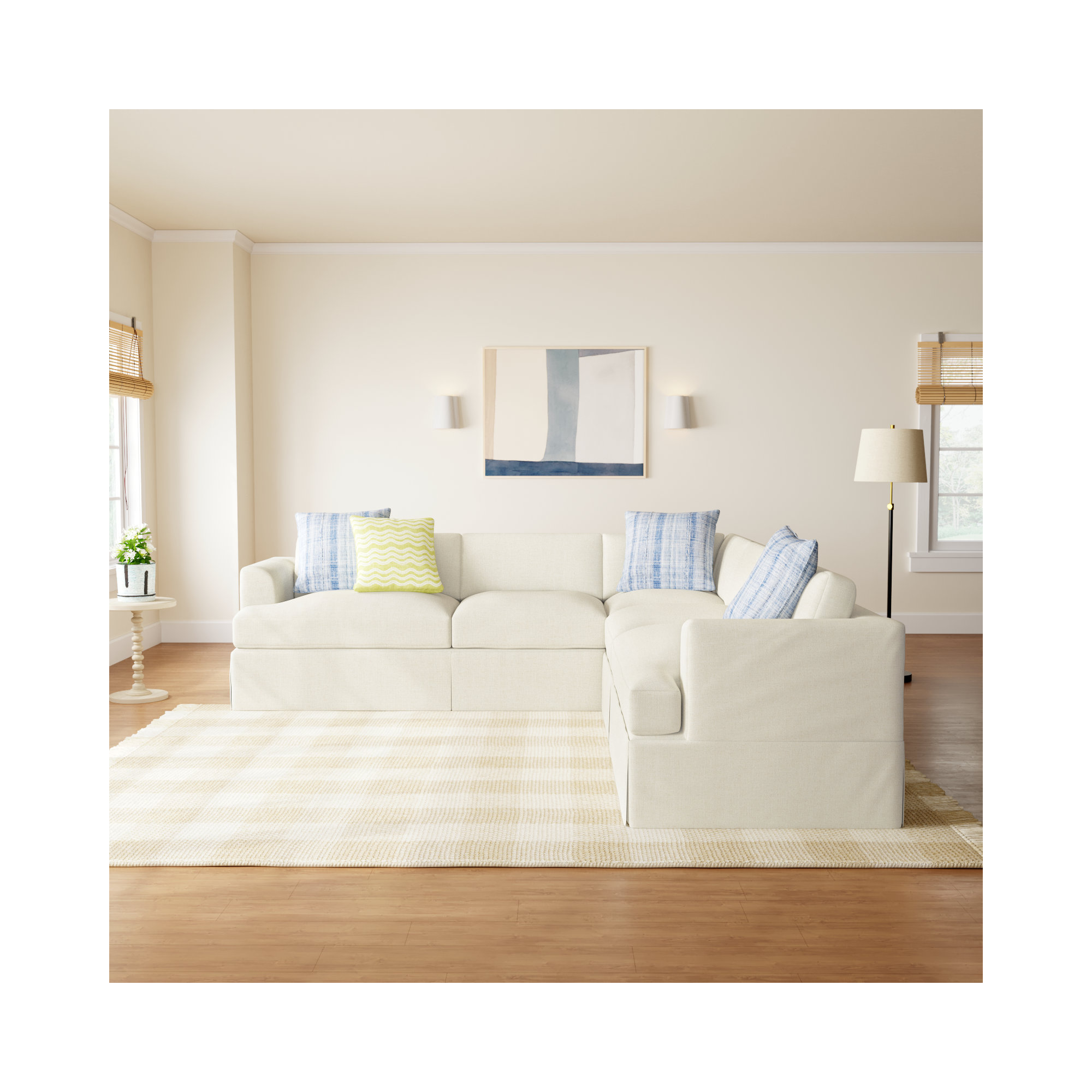 Lucia 4 - Piece Slipcovered L-Sectional, Bevin Natural Linen Blend, Right Hand Facing