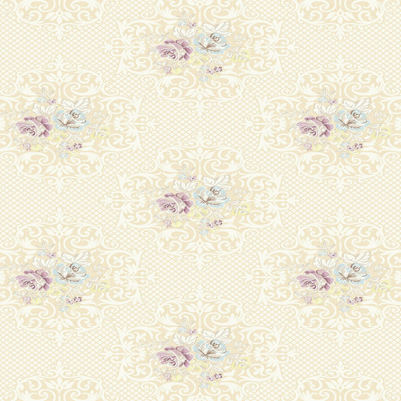 Tapis floral en polyester tissé à la machine Mcmann - beige / mauve / bleu, Rectangle 2 pi 7 po x 4 pi 11 po