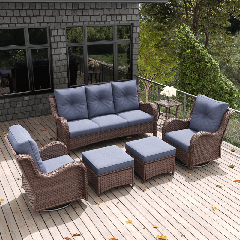LayinSun Outdoor Seating Group With Cushions, Navy, No, Brown