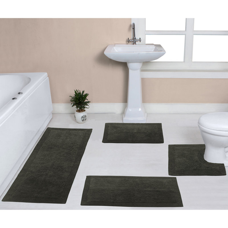 Bruss Luxury 100% Cotton Bath Rug (Set of 4) Reversible, Gray