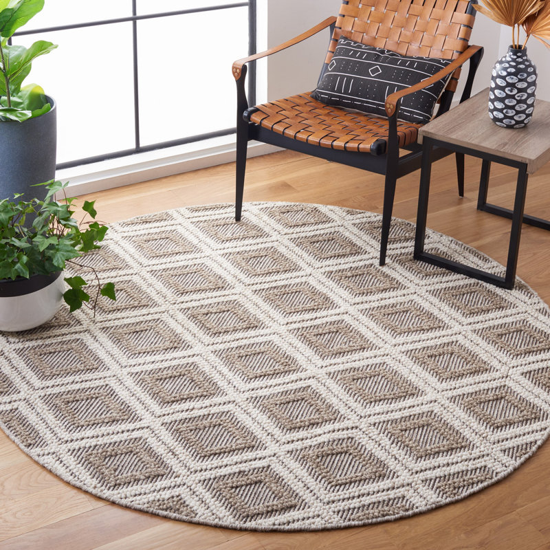 Tapis beige en laine / coton tissé à la main Kentshire, Rond 6 pi