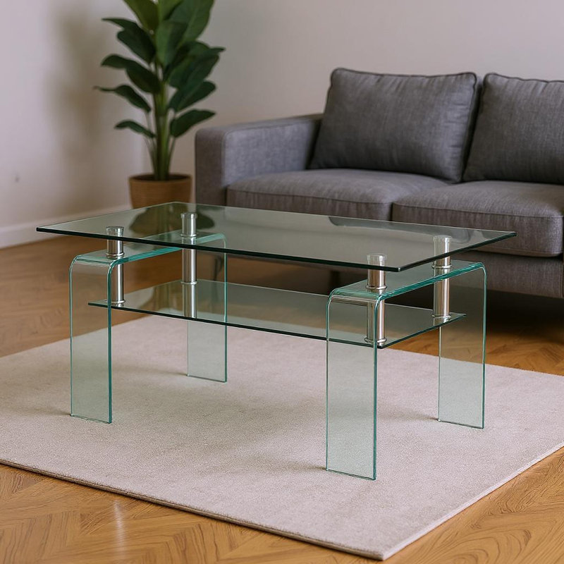 Table basse 39 "en verre transparent avec tablette