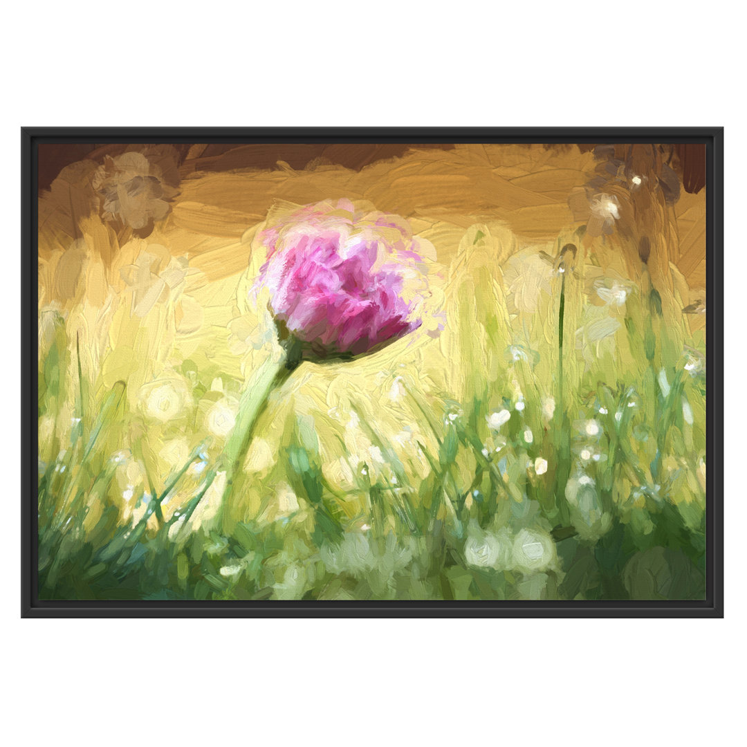 Gerahmtes Wandbild rosa GänseblümchenGras Kunst