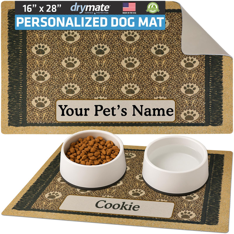Napperon personnalisé pour animal de compagnie, tapis d'alimentation pour chien et chat - matériau absorbant et envers imperméable