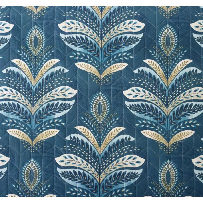 Printed Bedspread Set Floral Pattern with Matching Pillow Shams, Soft Microfiber Coverlet, Lightweight & All-Season Bedding
