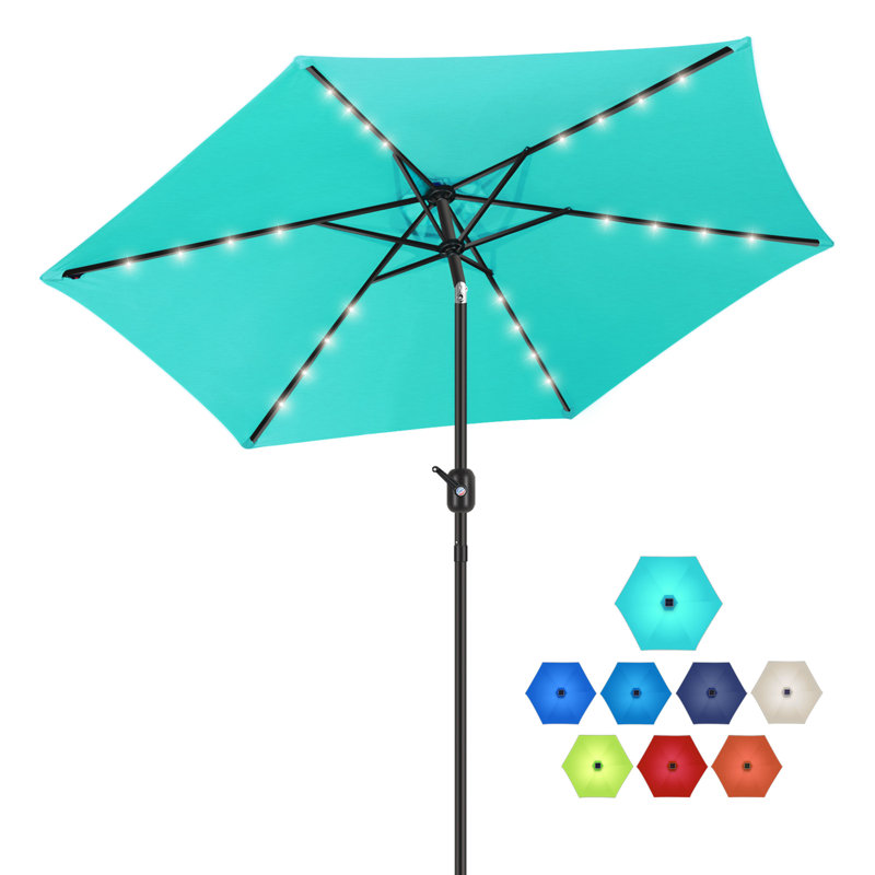 7.5 Ft Peacock Blue Solar LED Lighted Patio Umbrella