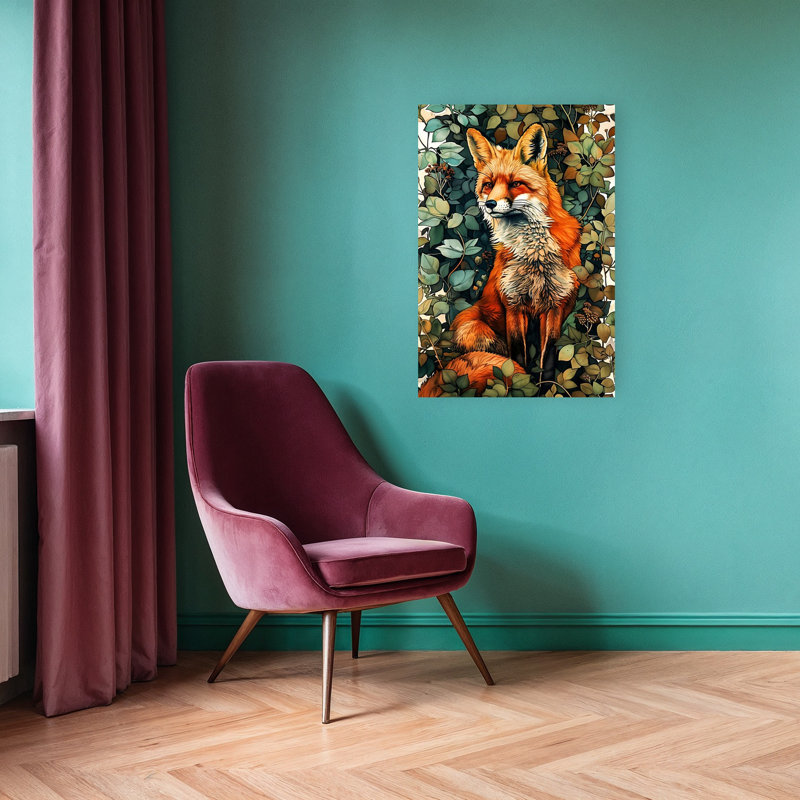 Renard roux en feuillage, 36" H x 24" W