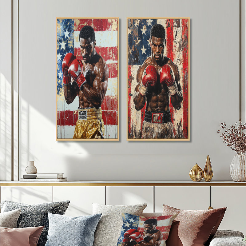 Red And White Sport Boxing Apollo Creed I - Sport Boxing Wall Art 2 Pieces Set, H 32 po x l 32 po, Impression encadrée