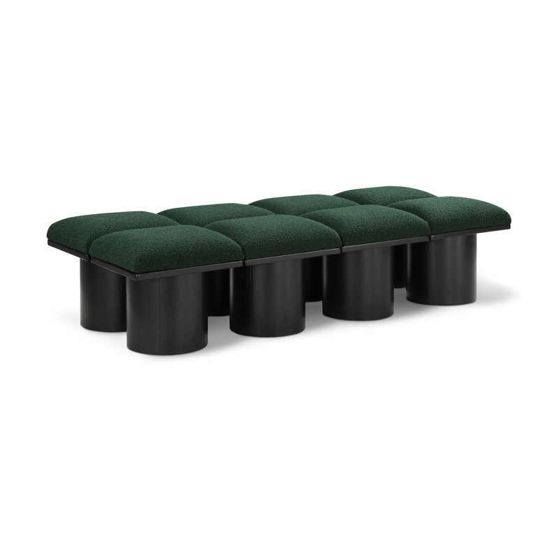 Banc rembourré Horatia, Tissu bouclé vert, H 17,5 po x l 72 po x P 31 po, Noir, noir, noir, noir