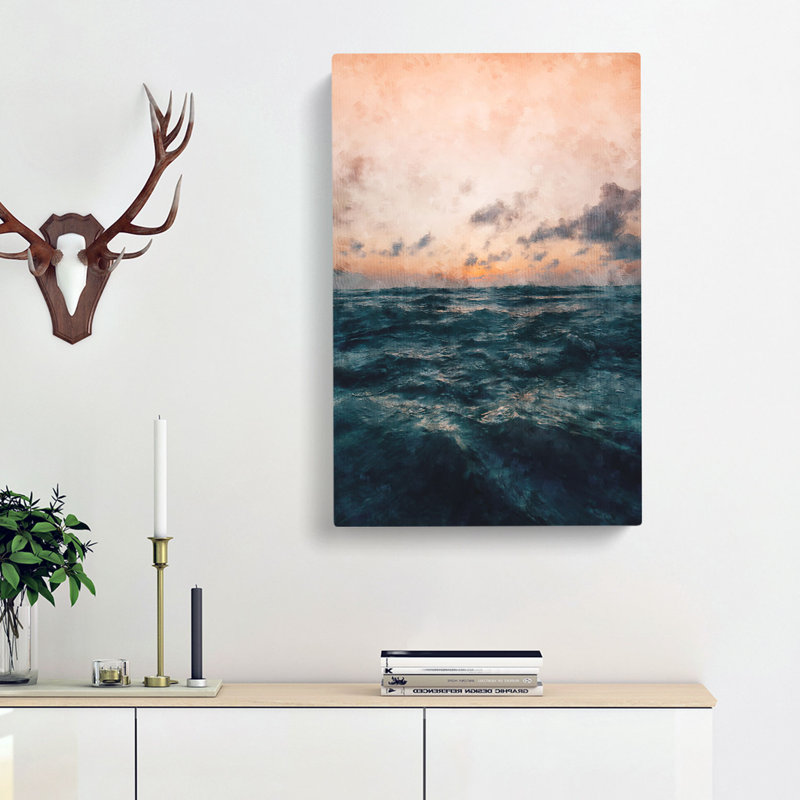 Ocean Beneath A Peach Sky - Wrapped Canvas, 50cm H x 35cm W x 3cm D