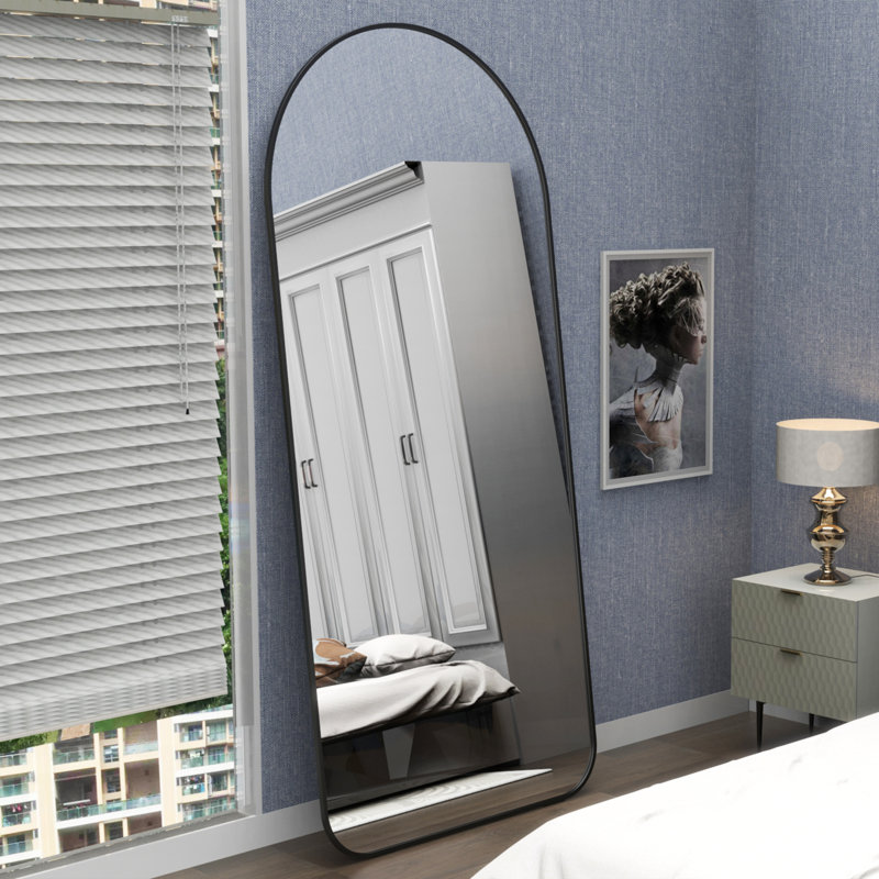 67*40 Inch Full-Length Mirror, Square Large Hanging Mirror, Oversized Floor Mirror For Bedroom, Large Dressing Mirror For Living Room, Metal Frame, With Wheels, Movable Mirror, Black Color