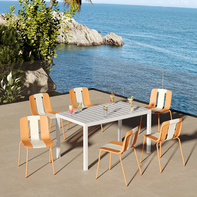 Ensemble de salle à manger moderne à rayures avec 4 chaises et une table de 55 po - Intérieur / extérieur, en métal et en polypropylène, confortable et durable