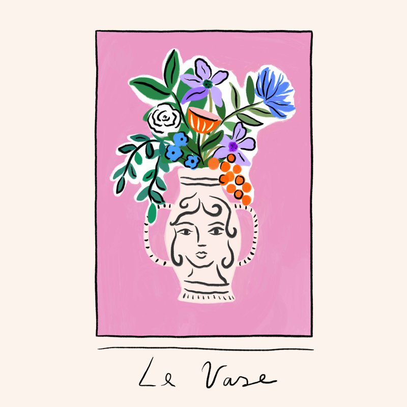 «Le Vase» par Conistanza Goeppinger, reproduction sur toile tendue, H 36 po x l 36 po, Non, Cadre simple noir