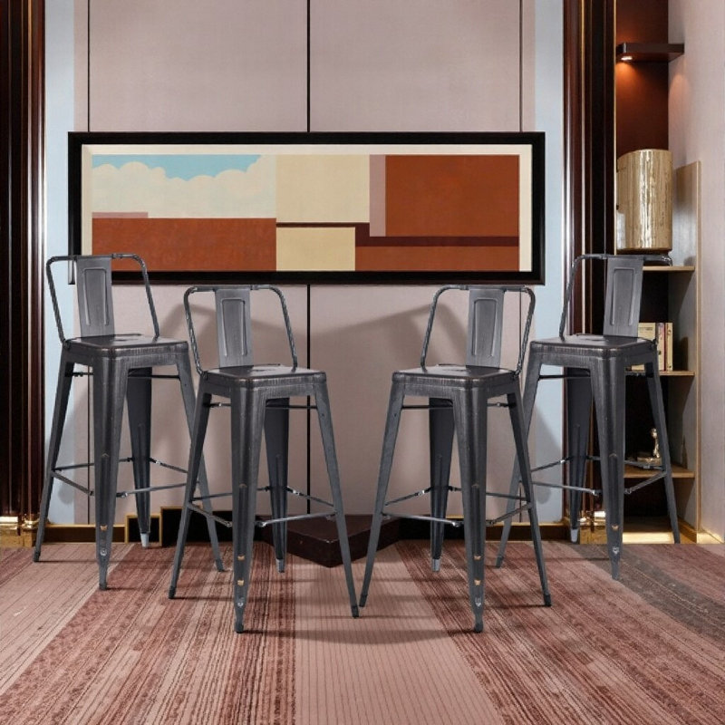 Ensemble de 4 tabourets de bar 24 po noir sablé industriel rustique contemporain avec dossier