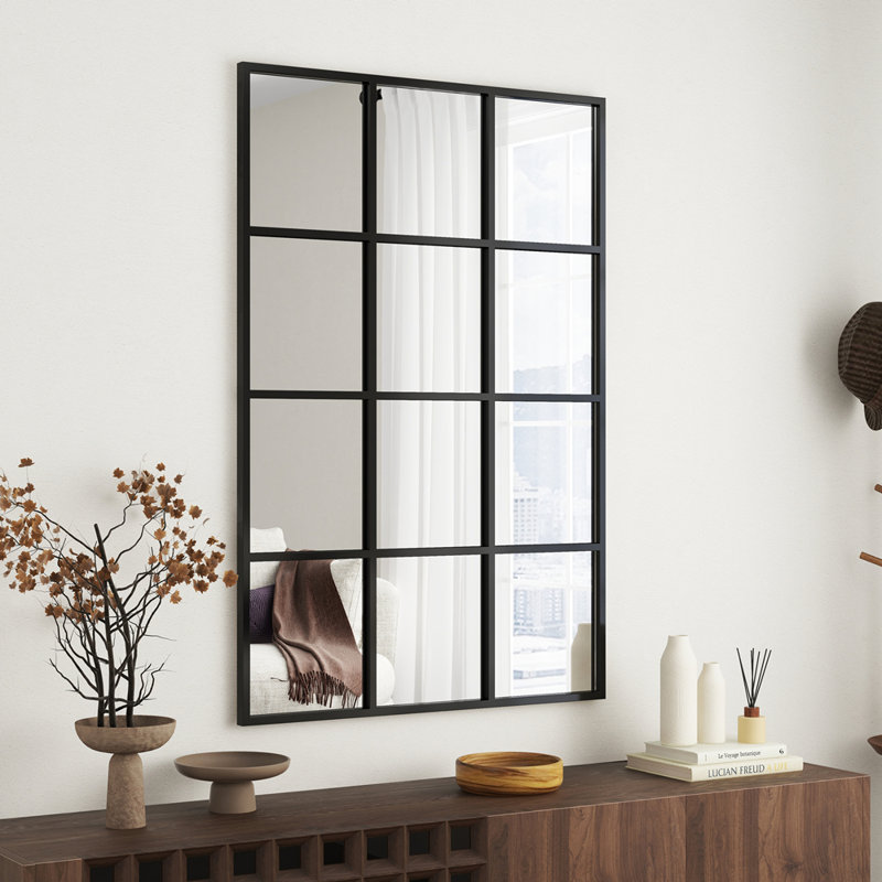 Athreya 47''H Metal Black Large Bathroom Wall Mirror