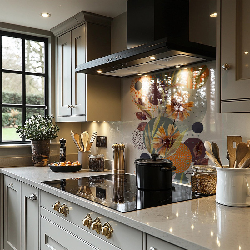 Geometric With Flowers Splash Back, 60cm L x 60cm W