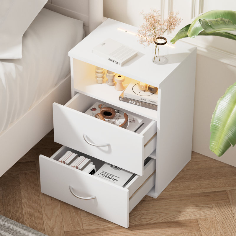 Deneem 39cm W MDF/particle Board Bedside Table, White