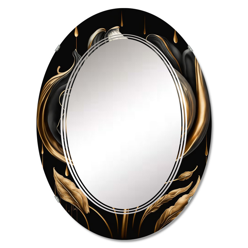 Quintis Black And Gold Tulip - Floral Tulip Wall Mirror, 36" x 24"