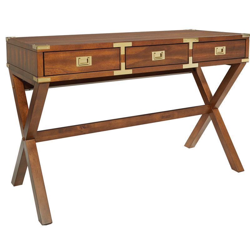 Harrison Solid Wood Base Writing Desk with Power Outlet, Brown