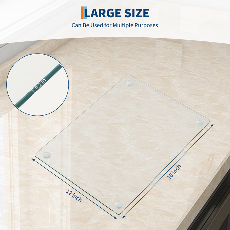 Tempered Glass Cutting Board with Rubber Feet, Rectangle Non-Slip Chopping Plate, Clear Glass Board for Countertop, Long Lasting Clear Tray, Shatter-Resistant, Heat-Resistant