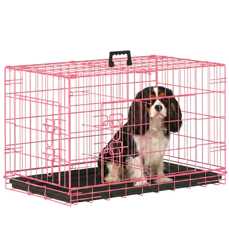 Cage pour chien Cage pour chien portative et pliable pour l'intérieur et l'extérieur Résistant aux intempéries Chenil pour chien en métal à double porte verrouillable avec cage et poignée de plateau amovible pour chien