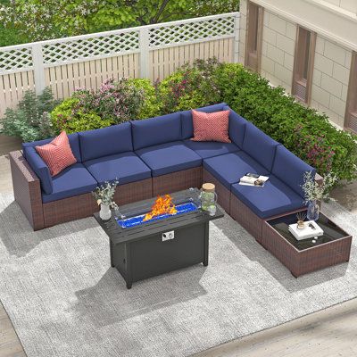 Wicker 6 - Person Modular Patio Conversation Sets With Cushions