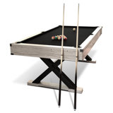 Table de billard 7 pi, table de billard avec 2 bâtons de queue, boules de billard, queues de billard, brosse de nettoyage, pieds en X, tissu, gris rustique, L 84 po x l 46,5 po x H 32,7 po