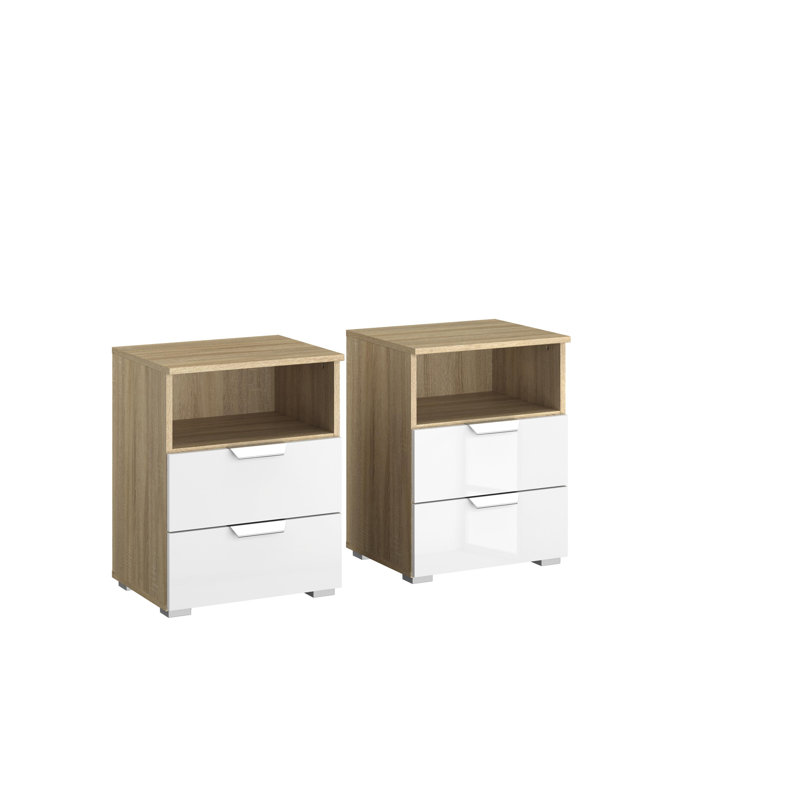 Aditio 2 Drawer Bedside Table, Oak sonoma/High-gloss white