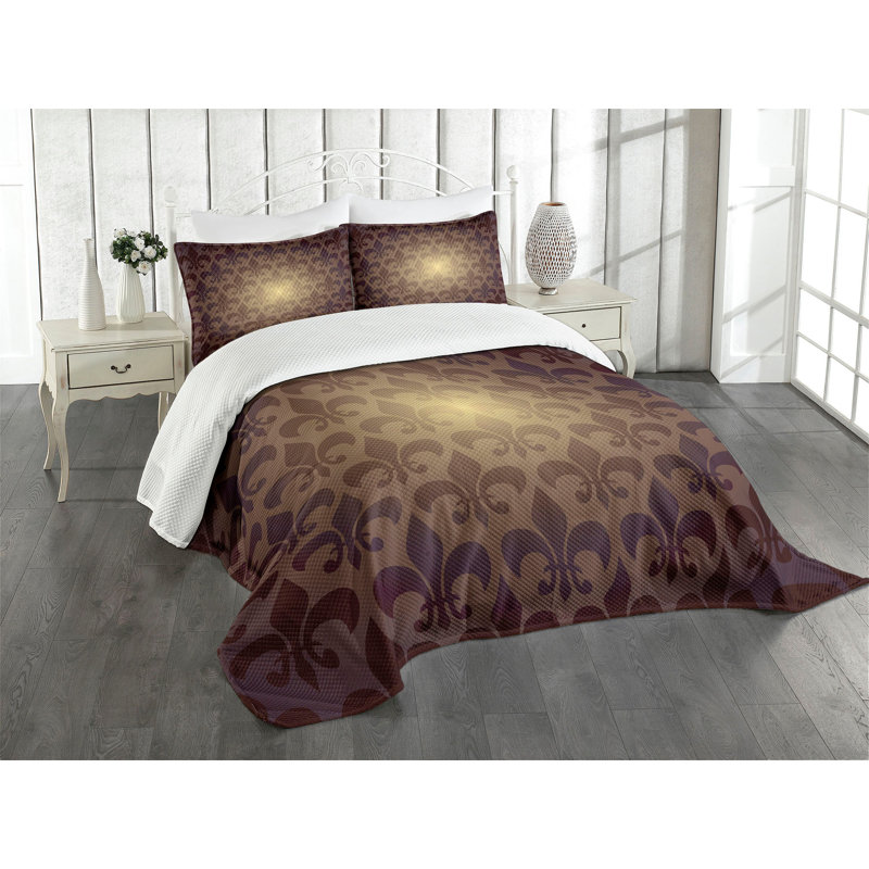 Ambesonne Brown Bedspread Set Royal Flower Brown, King Coverlet / Bedspread + 2 Standard Shams