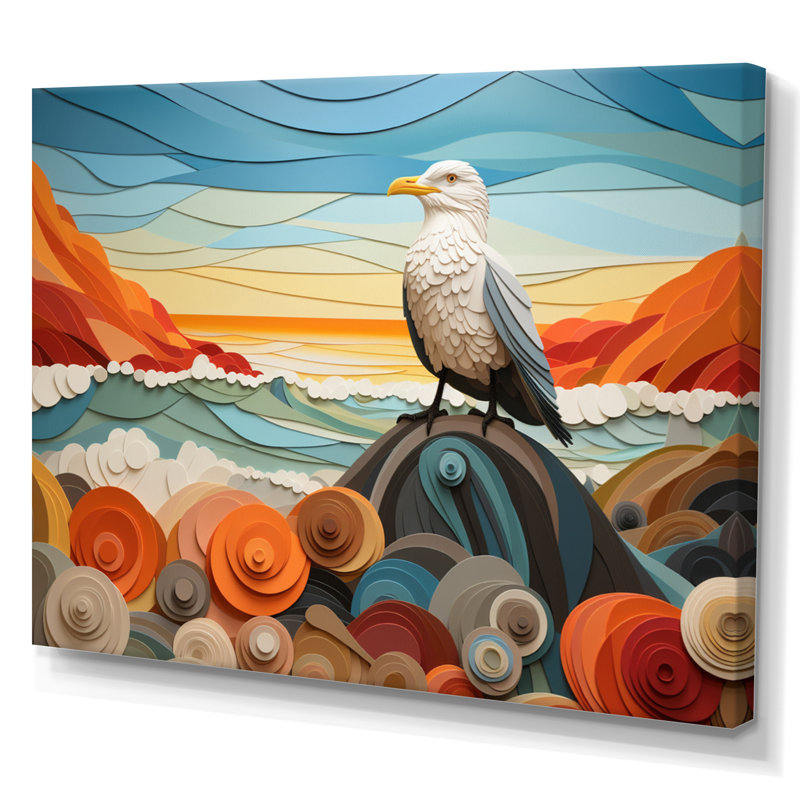 «Seagull Coastal Guardian Geometric I», reproduction d'art sur toile, H 30 po x l 40 po, Toile tendue