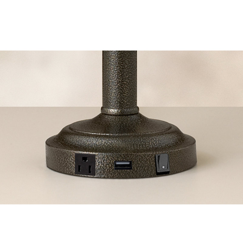 Ensemble de lampe de table bronze martelé 30 "avec prise USB et prise Martello